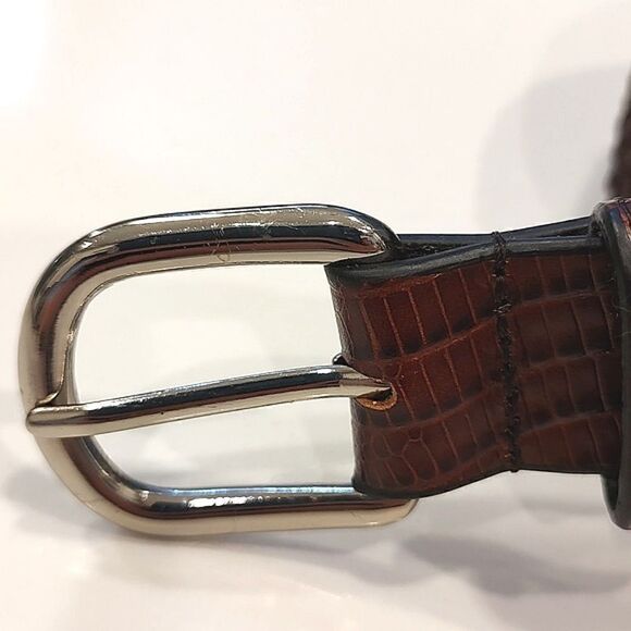 Men's Full Grain Leather Brown Woven Belt Size 40 - Picture 3 of 11